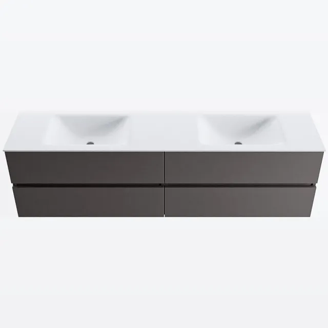 Mondiaz VICA 180cm badmeubel onderkast Dark Grey 4 lades. Wastafel CLOUD dubbel zonder kraangat, kleur Talc.
