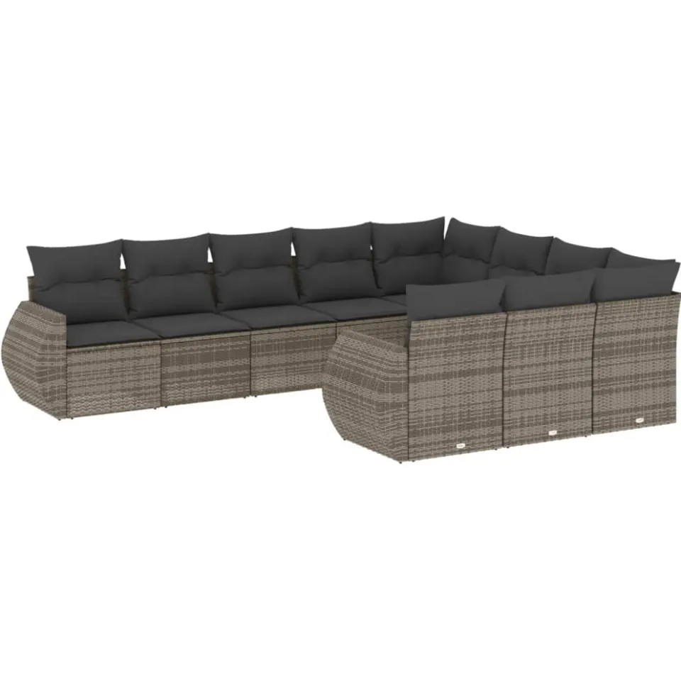 vidaXL 10-delige Loungeset met kussens poly rattan grijs, foto 3