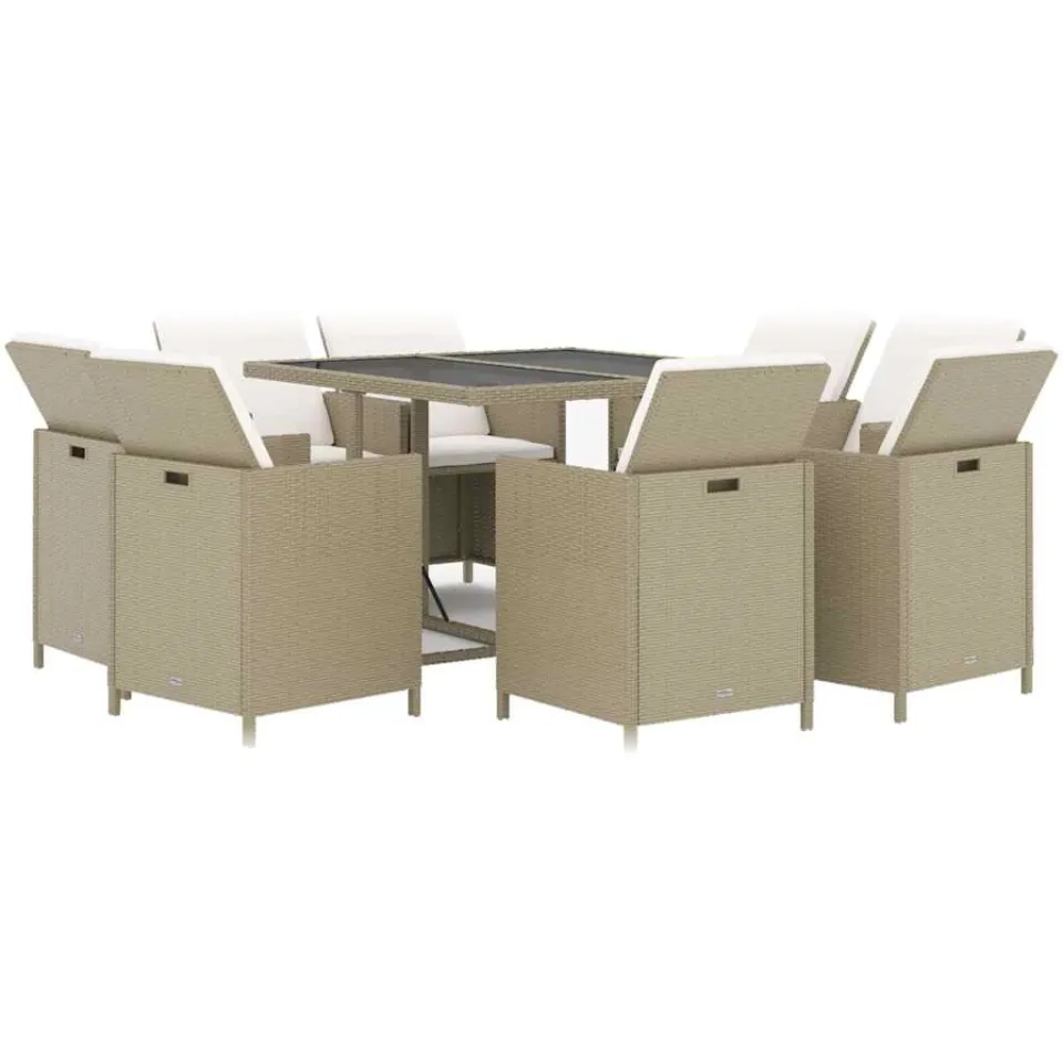 vidaXL 9-delige Tuinset met kussens poly rattan beige