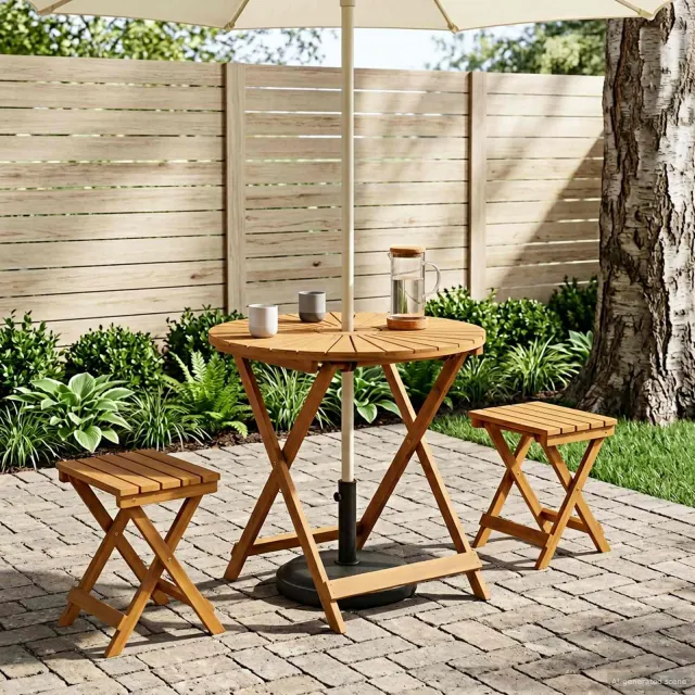 vidaXL Vouw Tuin Tafel Naturel Ø70 x 75 cm Massief Acaciahout, foto 2