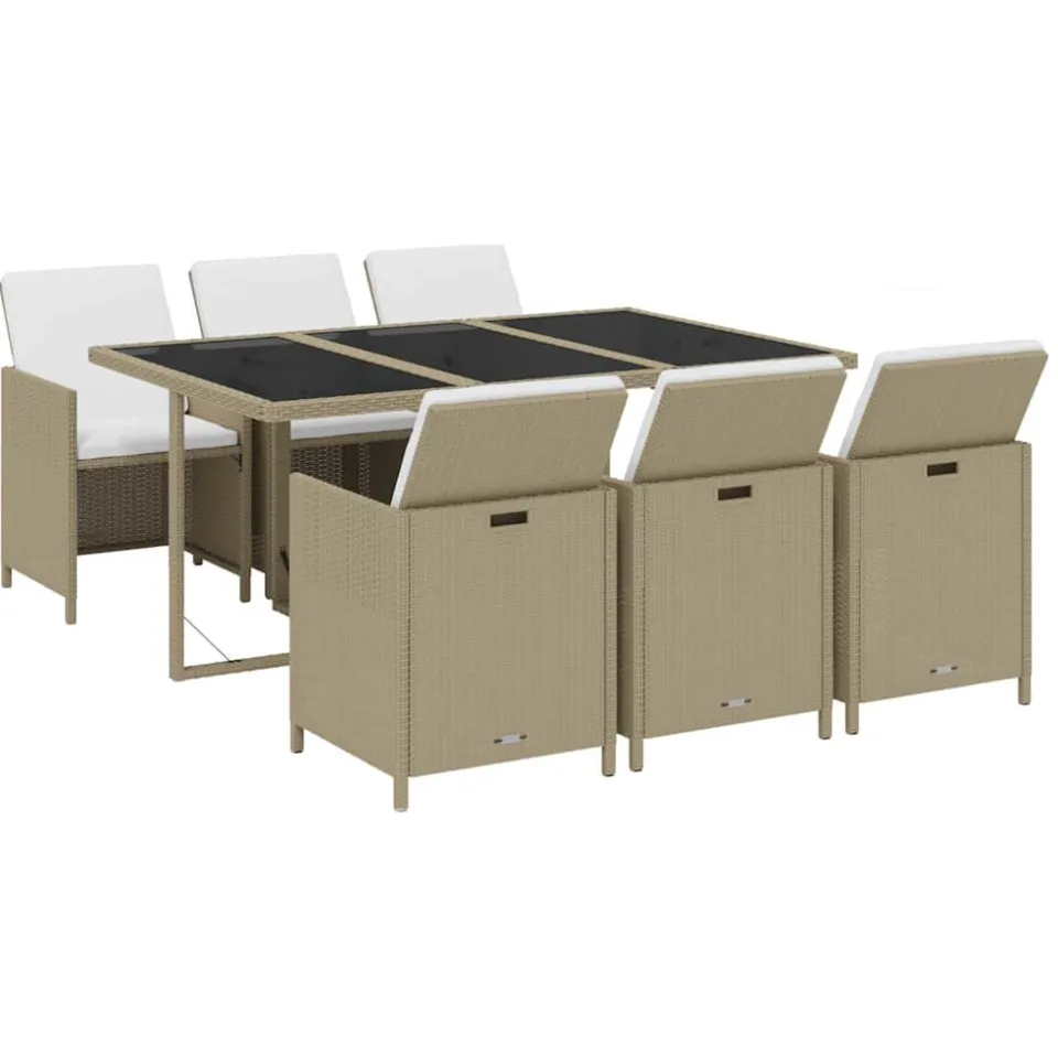 vidaXL 7-delige Tuinset met kussens poly rattan beige, foto 3