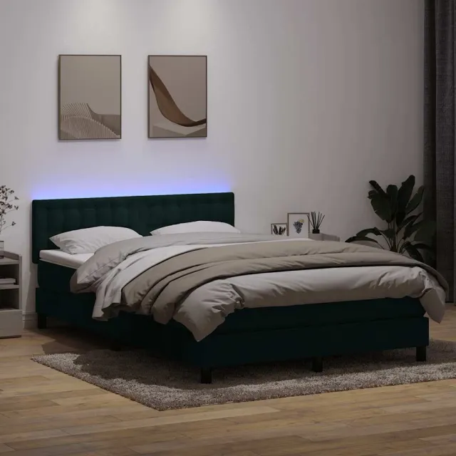 vidaXL Boxspring met matras en LED fluweel donkergroen 160x220 cm groen