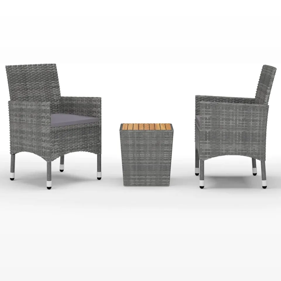 vidaXL 3-delige Bistroset poly rattan en acaciahout grijs, foto 3
