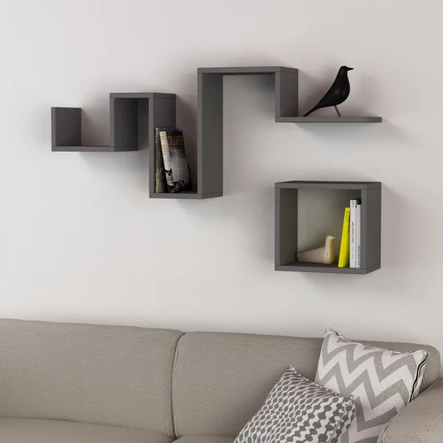 Skye Decor , Wandplank, Follow - Anthracite, Gemelamineerde spaanplaat, Antraciet, 116 x 20 x 45 cm