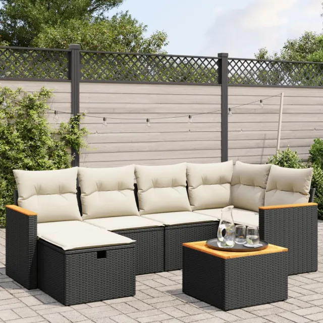 vidaXL 7-delige Loungeset met kussens poly rattan zwart, foto 2