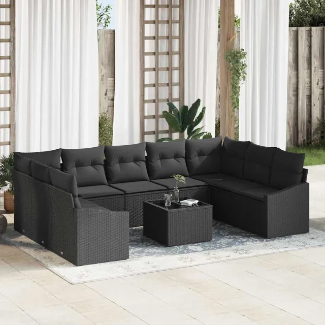 vidaXL Bankstel 10 st Zwart poly rattan, foto 2