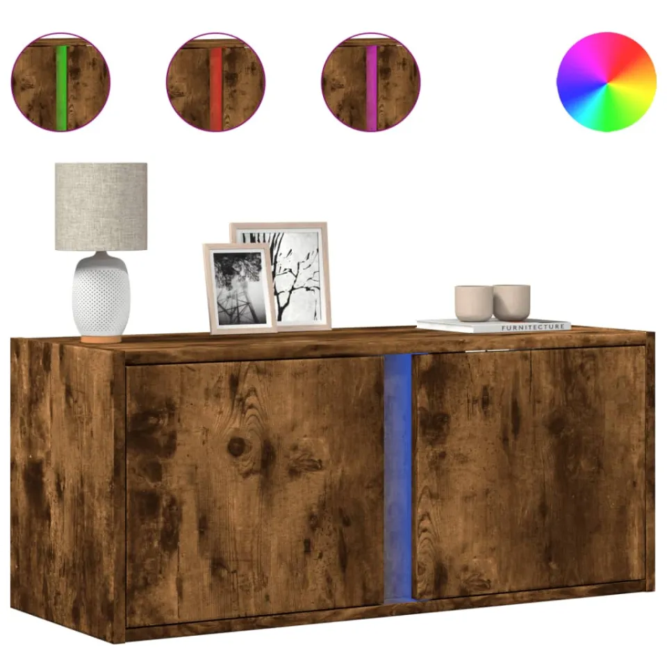 vidaXL Tv-wandmeubel met LED-verlichting 80x31x35 cm gerookt eiken, foto 3