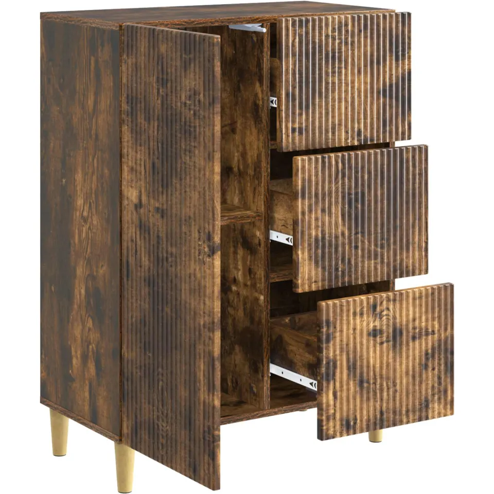 vidaXL Dressoir met lade Gerookt eiken 66 x 34,5 x 90 cm Bewerkt hout, foto 3