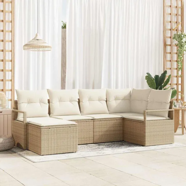 vidaXL Bankstel 6 st Beige en Crème poly rattan, foto 2