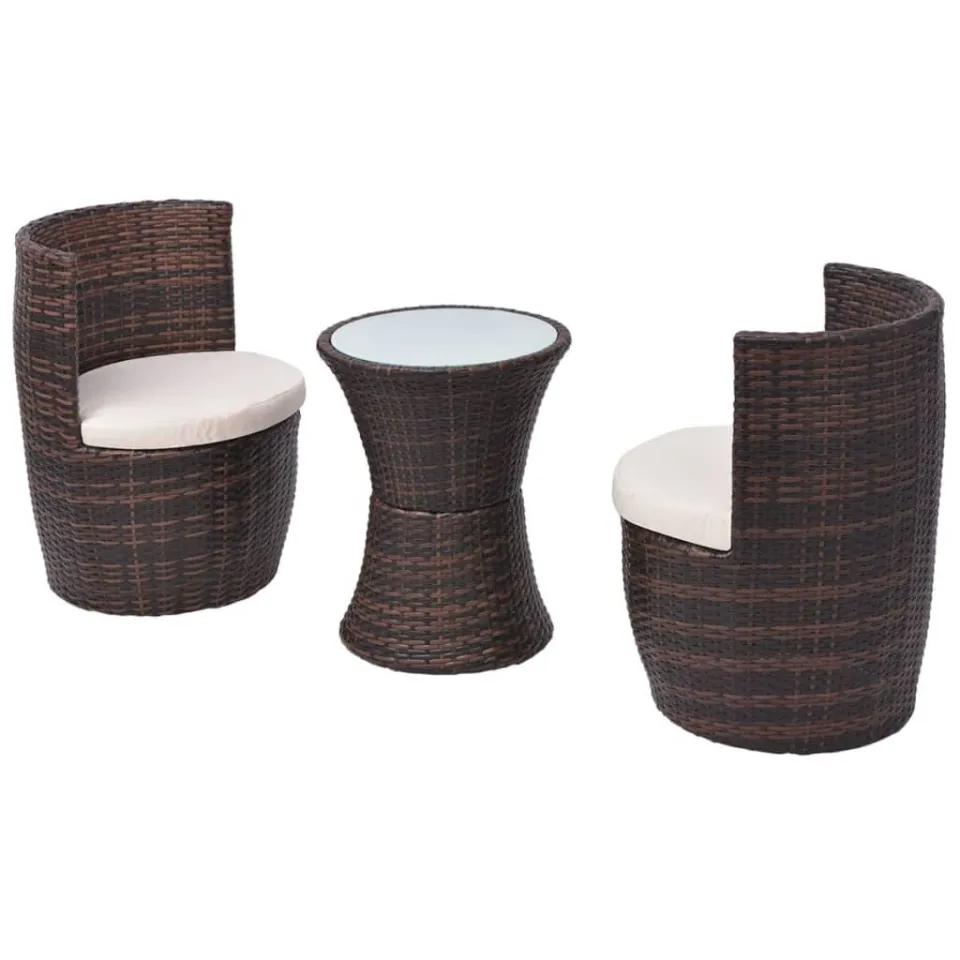 vidaXL 3-delige Bistroset met kussens poly rattan bruin, foto 2