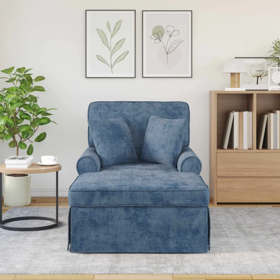 vidaXL Chaise Lounge met Rok met kussen Blauw 157 x 91 x 91 cm ARES, foto 3
