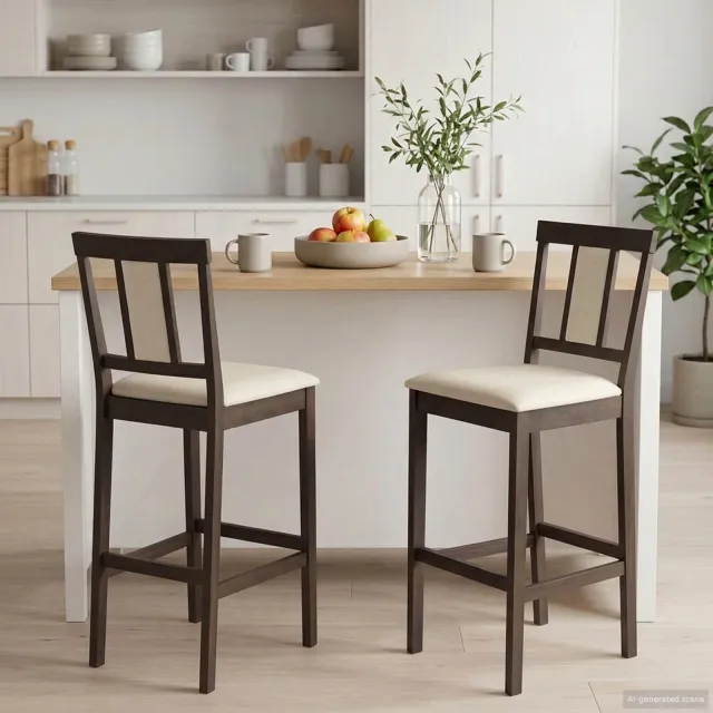 vidaXL Barkruk 2 st Lichtbruin en Beige Massief Rubberhout en Stof