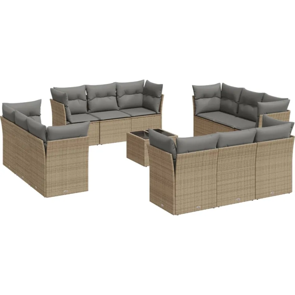vidaXL 13-delige Loungeset met kussens poly rattan beige, foto 3
