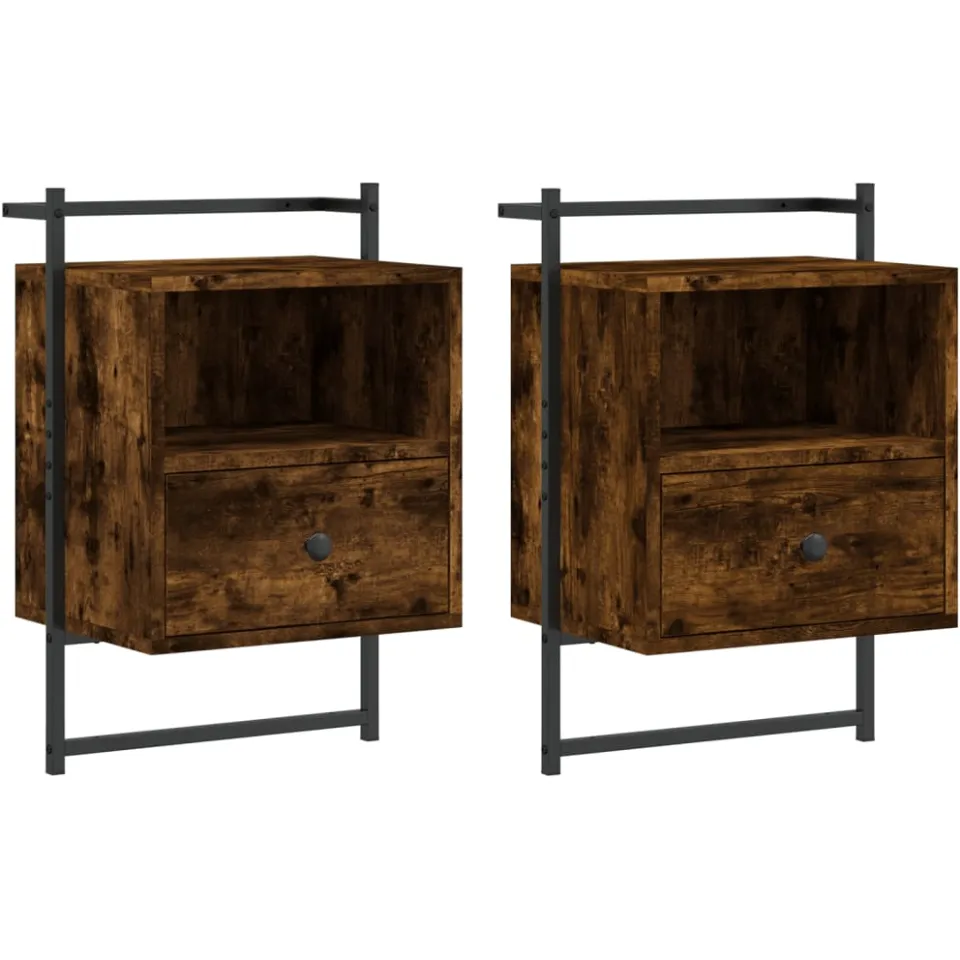 vidaXL Nachtkastjes 2 st wandgemonteerd 40x30x61 cm hout gerookt eiken Bruin