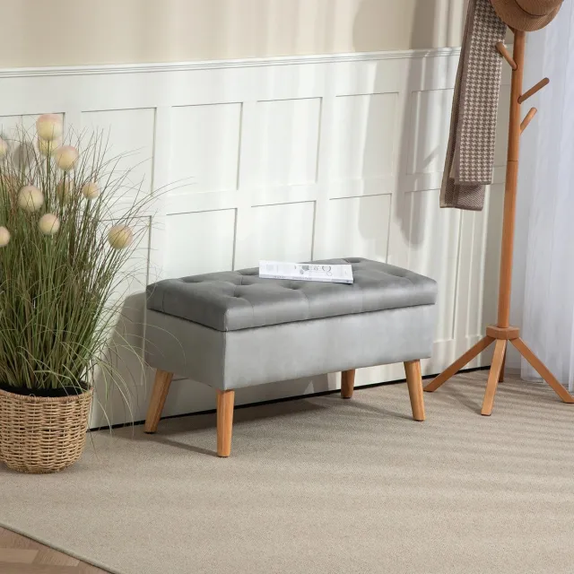 STILVORA Opbergbank 80 X 35 X 40 Cm Met Verborgen Opbergruimte En Knopenafwerking Voor Hal Slaapkamer Woonkamer Hout Grijs