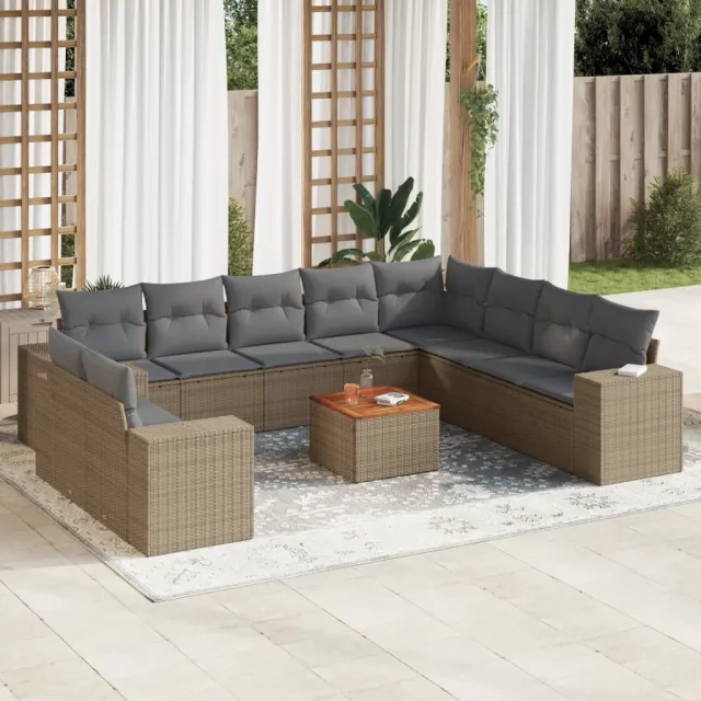 vidaXL 11-delige Tuinset met kussens poly rattan beige, foto 2