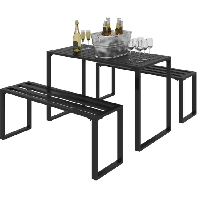 ZYLARO 3-delige Biertafelset met Biertafel, 2 Bierbanken - Biertuinset voor 4 Personen - Bierbank - Picknicktafel - Biertentset - Tuinset - voor Terras, Balkon, Tuin, Camping - 110 cm lang - Zwart