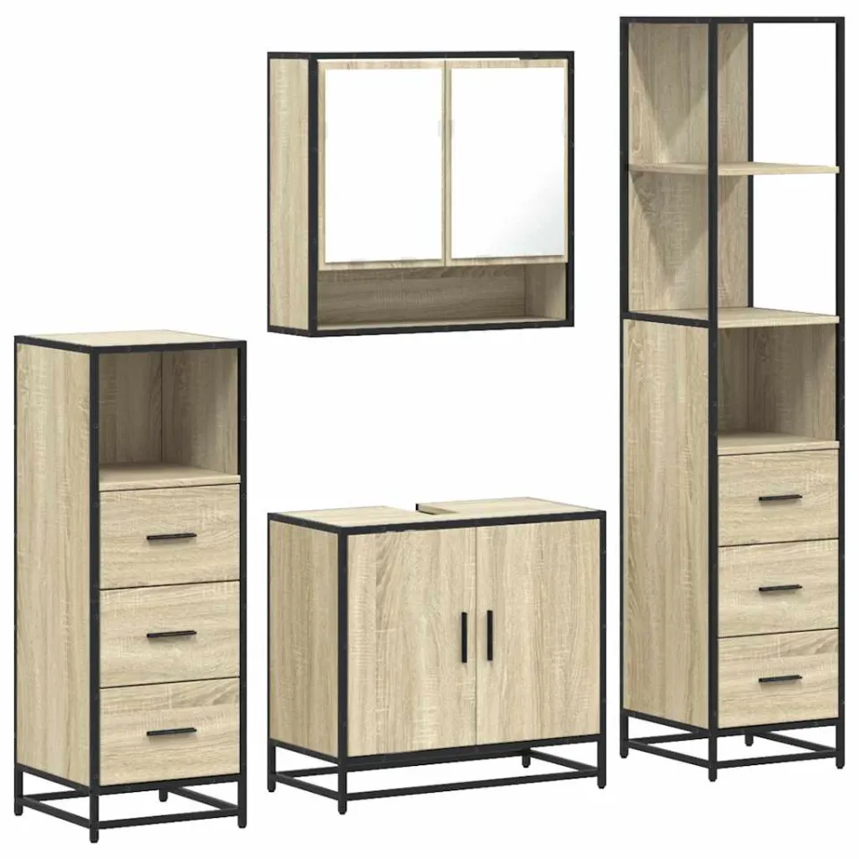 vidaXL 4-delige Badkamermeubelset bewerkt hout sonoma eikenkleurig, foto 3