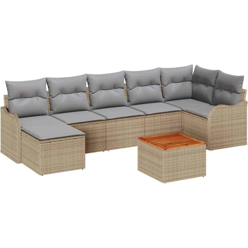 vidaXL Tuinbankenset 8 st Beige en Licht Grijs poly rattan