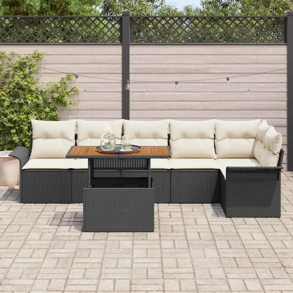 vidaXL Tuin Sofa Set 7 st Zwart Poly riet, foto 3