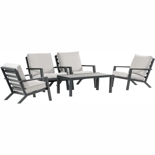 4 Seizoenen Tuinmeubelen Stoel loungeset Bezano | 5-delig | 4 personen | Off White/Matt Black | Aluminium Matt Black, Off White