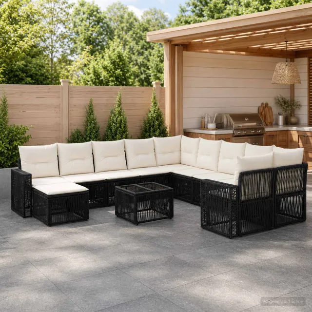 vidaXL Tuinbankenset 12 st Zwart en Cream Wit poly rattan