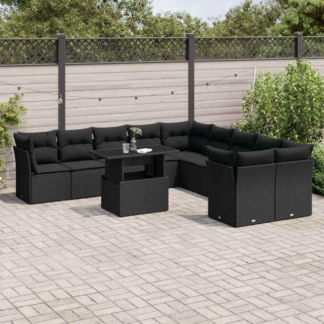 vidaXL 11-delige Loungeset met kussens poly rattan zwart, foto 2