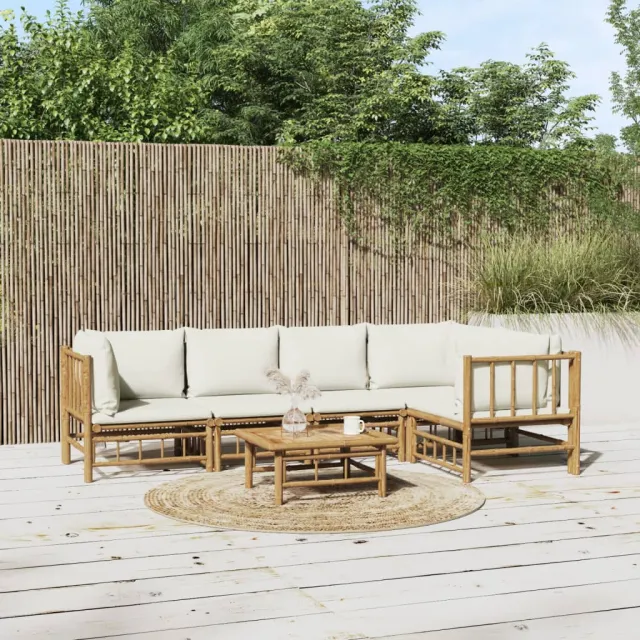 vidaXL 6-delige Loungeset met kussens bamboe crèmewit Bruin
