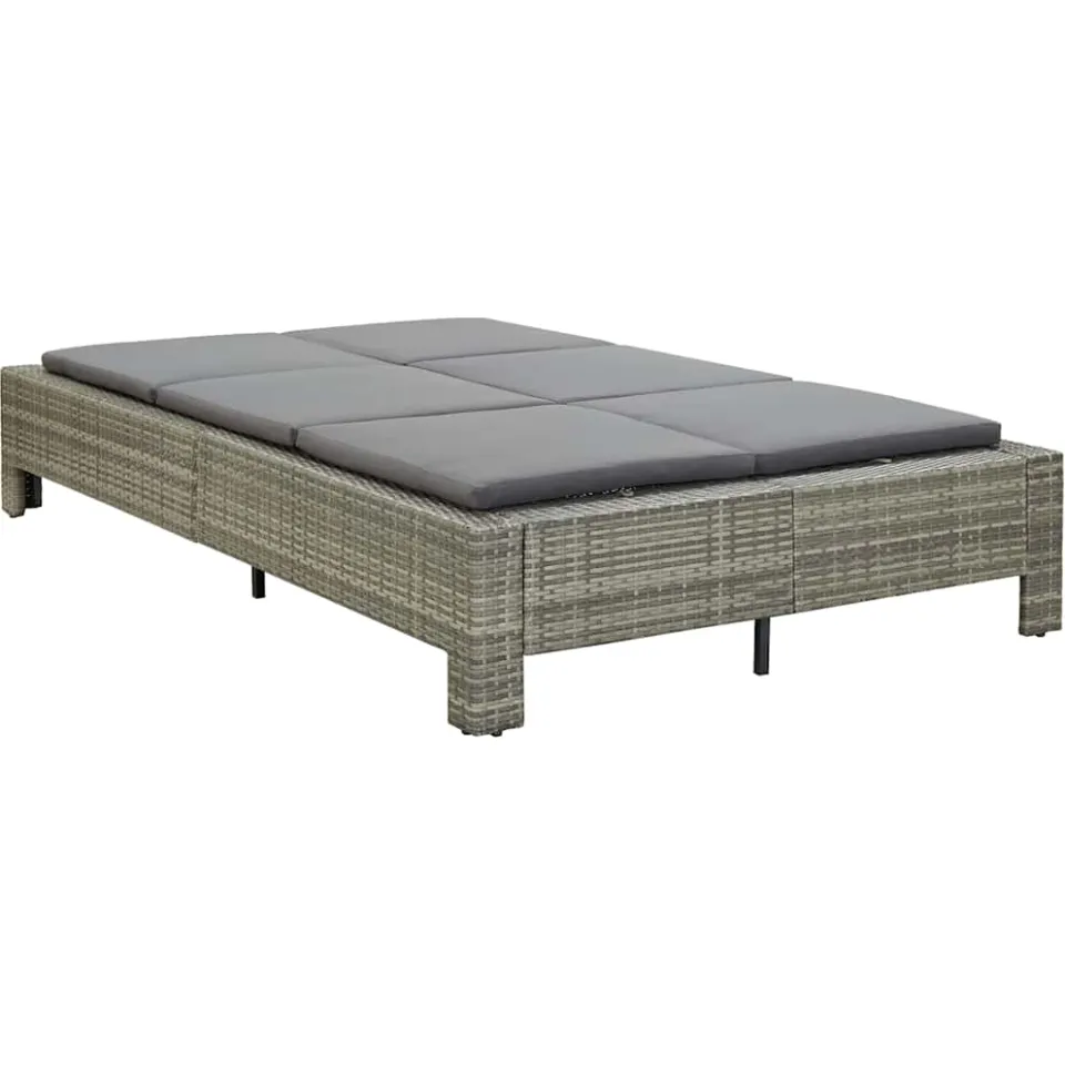 vidaXL Ligbed met kussen 2-persoons poly rattan grijs