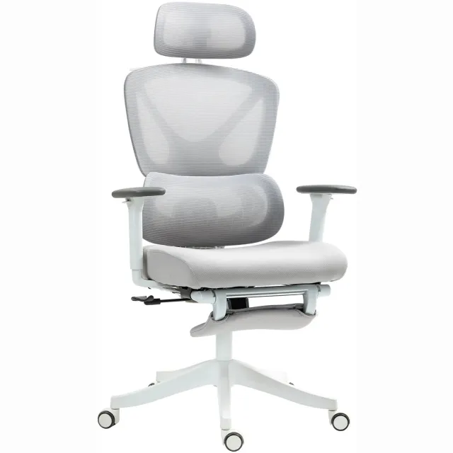Atlasyx bureaustoel - Ergonomische - Kantoorstoel - Computer stoel - Met voetensteun - 135° kanteling - 71 x70x 109–119 cm - Grijs