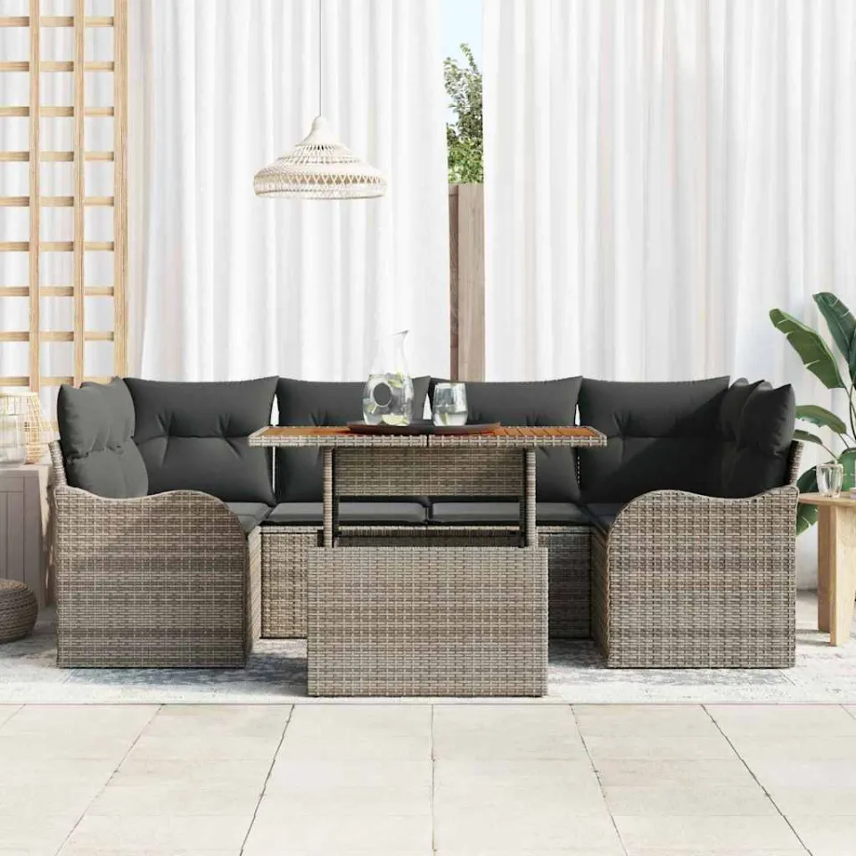 vidaXL Tuin Sofa Set 7 st Grijs Poly riet, foto 3