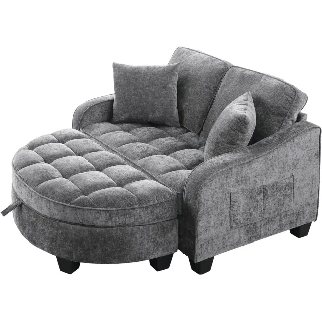 Rolipo 2-in-1 Slaapbank met Opbergpoef – Multifunctionele Sofa van Ademend Stof en Eucalyptushout – Voor Kleine Woonkamer, Studie en Slaapkamer – Donkergrijs