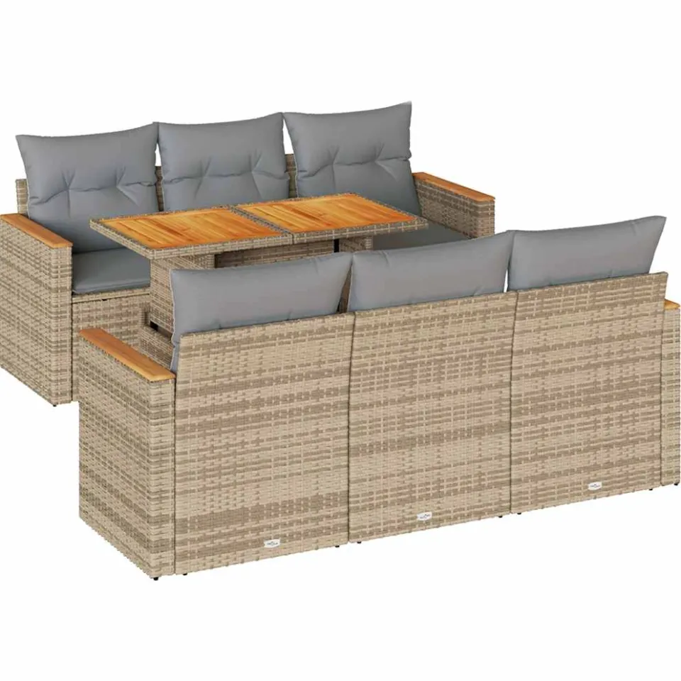 vidaXL 7-delige Loungeset met kussens poly rattan acacia beige, foto 3