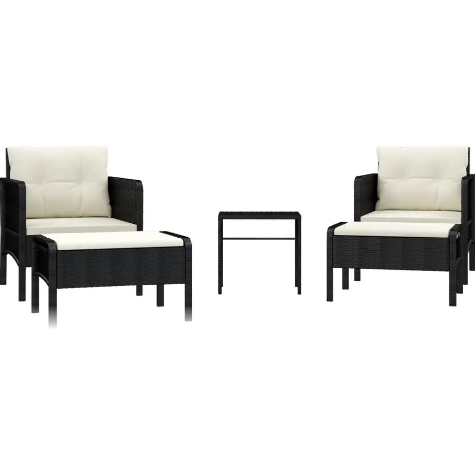 vidaXL 5-delige Loungeset met kussens poly rattan zwart, foto 3