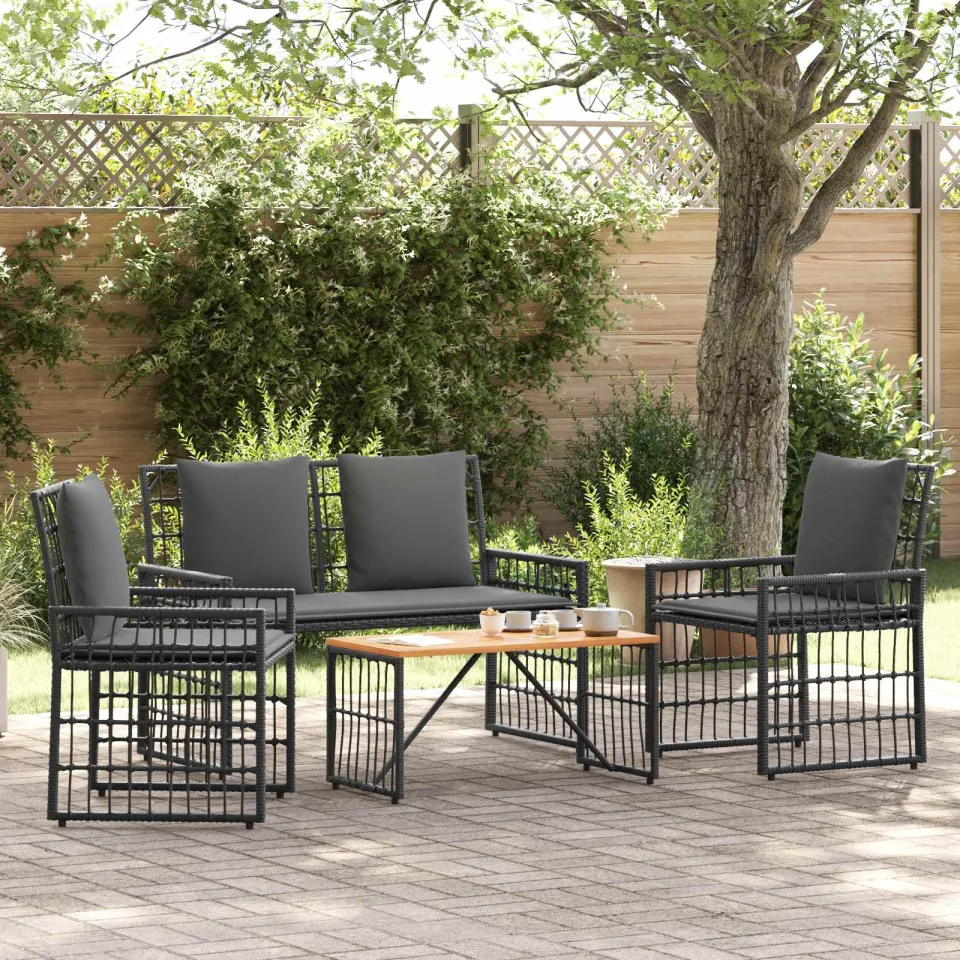 vidaXL Buitenmeubelset 4 st Zwart en Donkergrijs Staal en Poly Rattan, foto 3