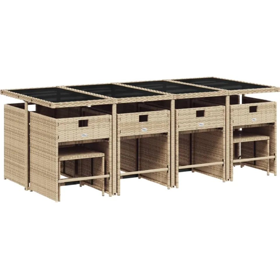 vidaXL 13-delige Tuinset met kussens poly rattan beige, foto 3