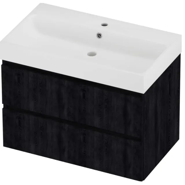 Proline Podium Badmeubelset Polystone Loft 1 Kraangat 80x46x62 cm Mat White Charcoal Oak Eiken