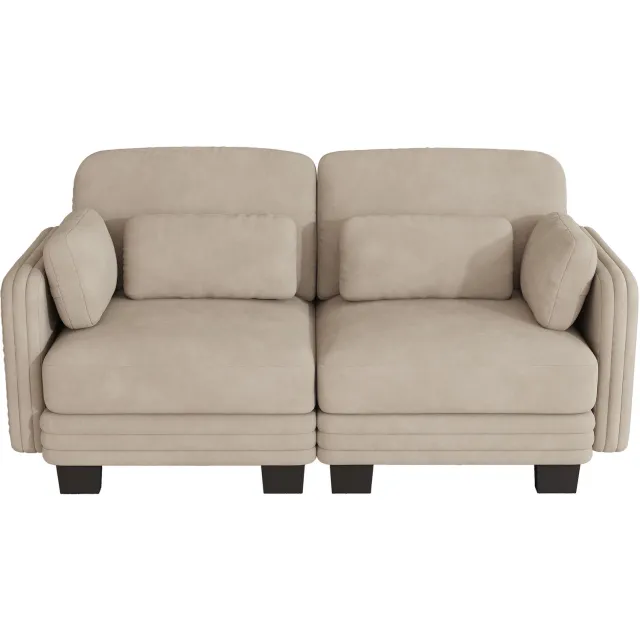 Wishdor 2-zitsbank - Modulaire zitbank met verplaatsbare lenden- en armkussens - Chenille bekleding en houten frame - Voor woonkamer en appartement - Lichtbruin - 176 x 88 x 88 cm
