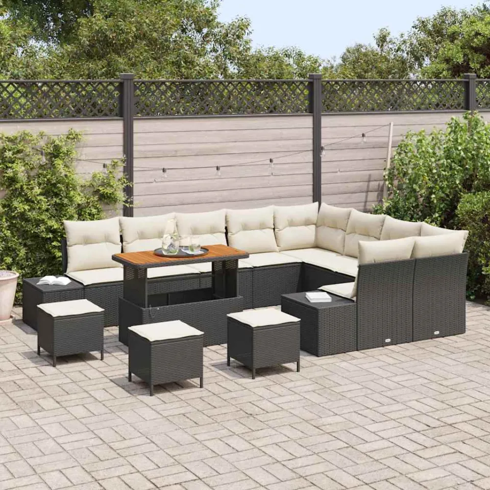 vidaXL Tuinbankenset 13 st Zwart poly rattan, foto 2