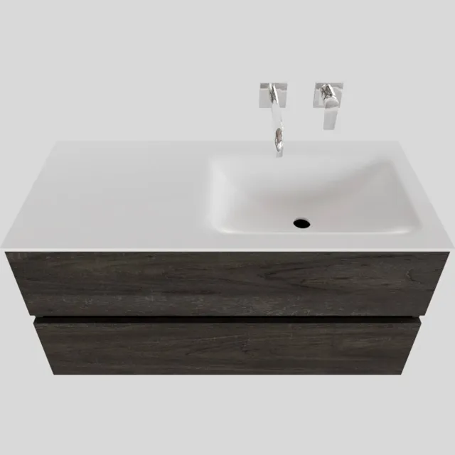 Boss & Wessing Badkamermeubel Solid Surface BWS Oslo 100x46 cm Rechts Wood Dark Brown (0 kraangaten) Houtlook