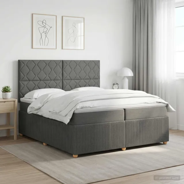 vidaXL LED Boxspring Bed met Matras Donkergrijs 200 x 200 cm Stof