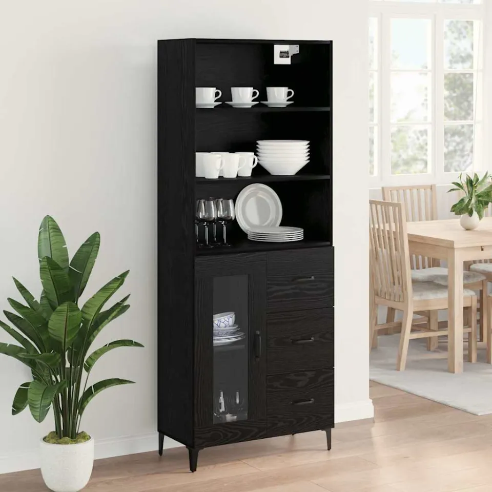 vidaXL Hoge kast Zwart Eiken 69,5 x 34 x 180 cm Bewerkt hout, foto 4