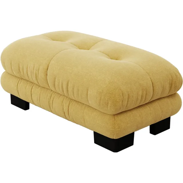 MUVANO Ottoman Poef Geel - Gele chenille poef voor woonkamer - Grote modulaire voetenbank - Vintage hocker - 112x68x52 cm - Zitmeubel - Woonkamer Geel