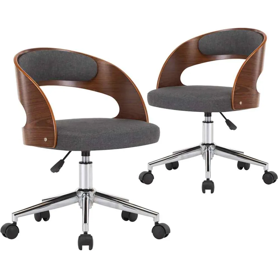 vidaXL Eetkamerstoelen 2 st draaibaar gebogen hout en stof grijs, foto 3