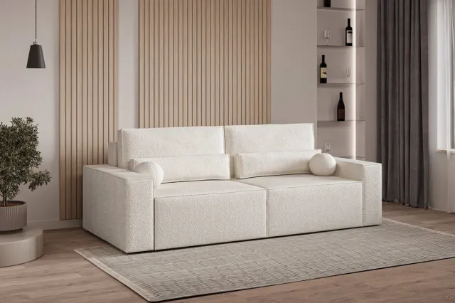 AJE Meubles B.V. Slaapbank, sofa met slaapfunctie en opbergruimte, moderne bank, 3-zits, Slaapbank Denver mini - Wit (Anthology 1)