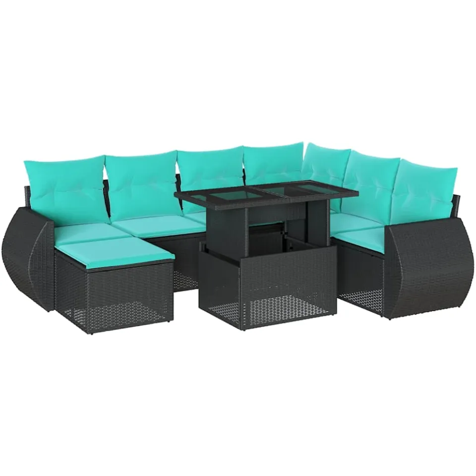vidaXL 8-delige tuinbankset met kussens, zwart polyrotan, foto 3