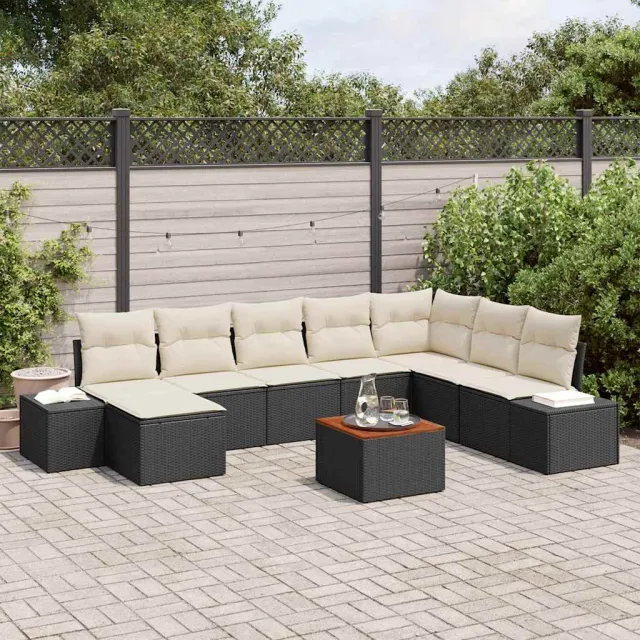 vidaXL Tuinbankenset 9 st Zwart poly rattan, foto 2