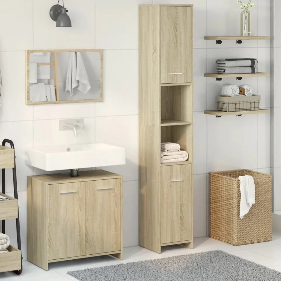 vidaXL 3-delige Badkamermeubelset bewerkt hout sonoma eikenkleurig, foto 2