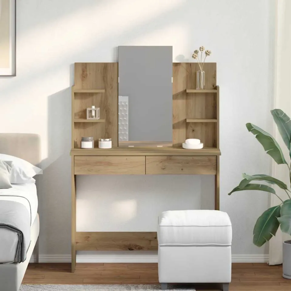 vidaXL Kaptafel met spiegel 96x39x142 cm artisanaal eikenkleur, foto 2