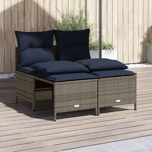 vidaXL 4-delige tuinbankset met kussens, grijs polyrotan, foto 2